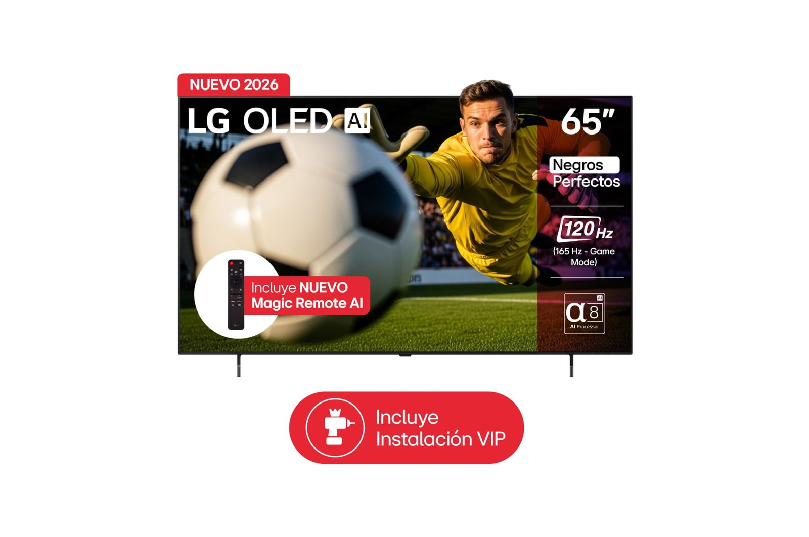 Vista frontal de TV LG 65” OLED AI B6 – OLED esencial para vivir el juego OLED65B6PSA